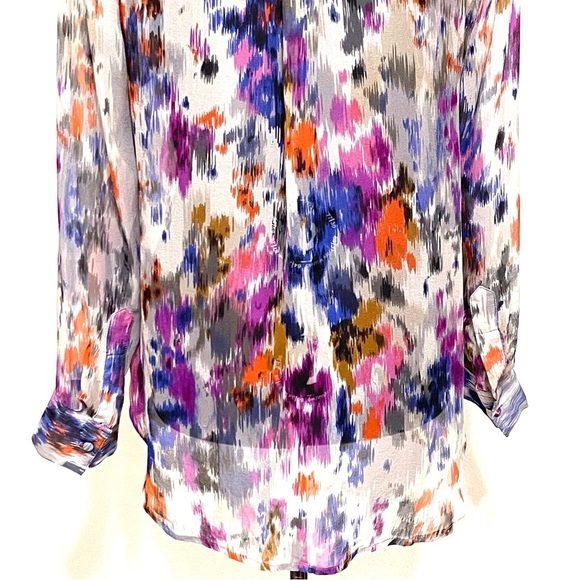 Charlie Jade 100% SILK Woman Abstract Print Art Deco Button Down Blouse Size M - Picture 6 of 12